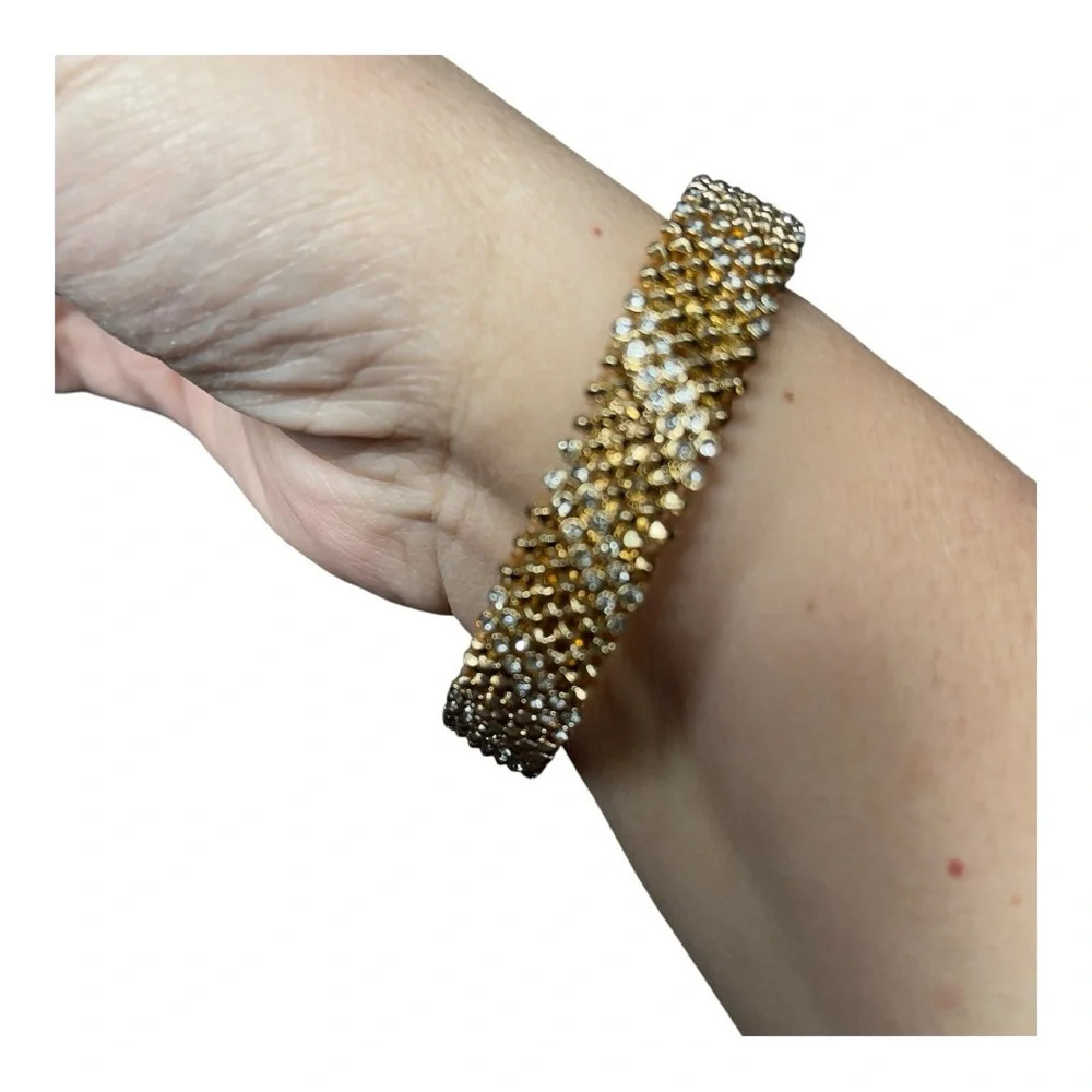 Chico’s Mitzi Gold Stretch Bracelet | Crystal Rhinestone Statement Bangle - Picture 5 of 7